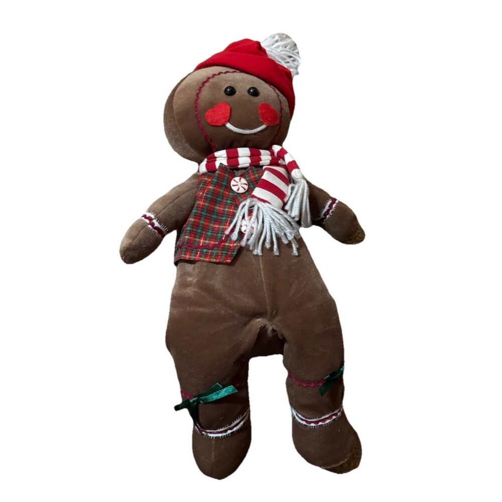 Vintage PBC Gingerbread Man Christmas Plush Musical Decoration 18” Untested